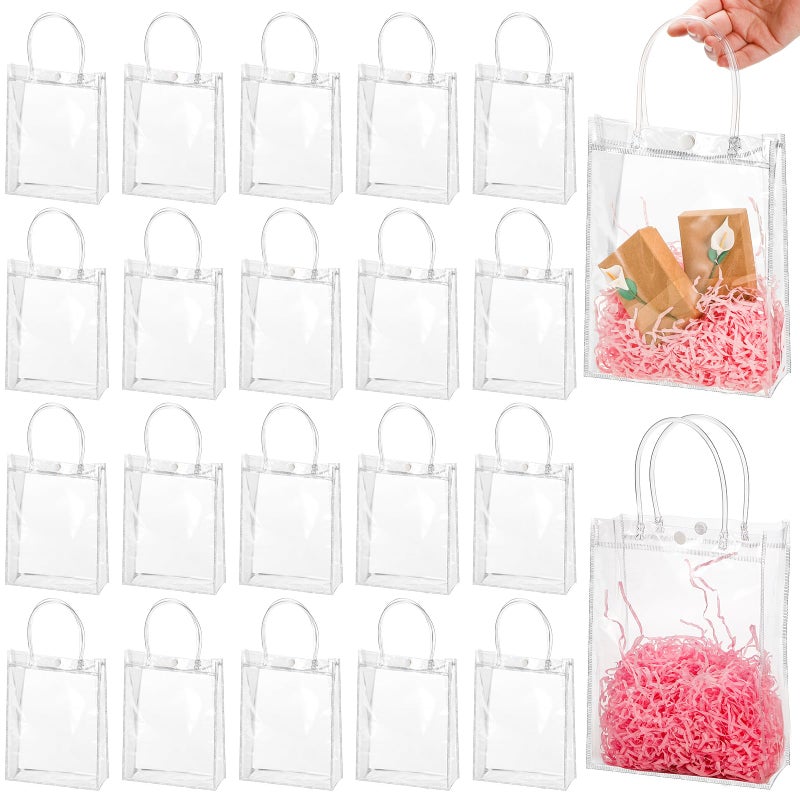 Youeon 40 Pcs Clear PVC Gift Bags with Handles 9x67x27 Inch Reusable PVC Gift Wrap Bags Clear Tote Bag Shopping Bags for Merchandise Retail Boutique Party Favors Wedding Birthday